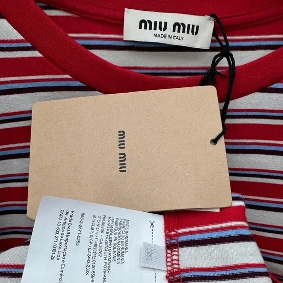 MIU MIU Women's Red Striped Long Sleeve T-Shirt - Picture 4 of 6
